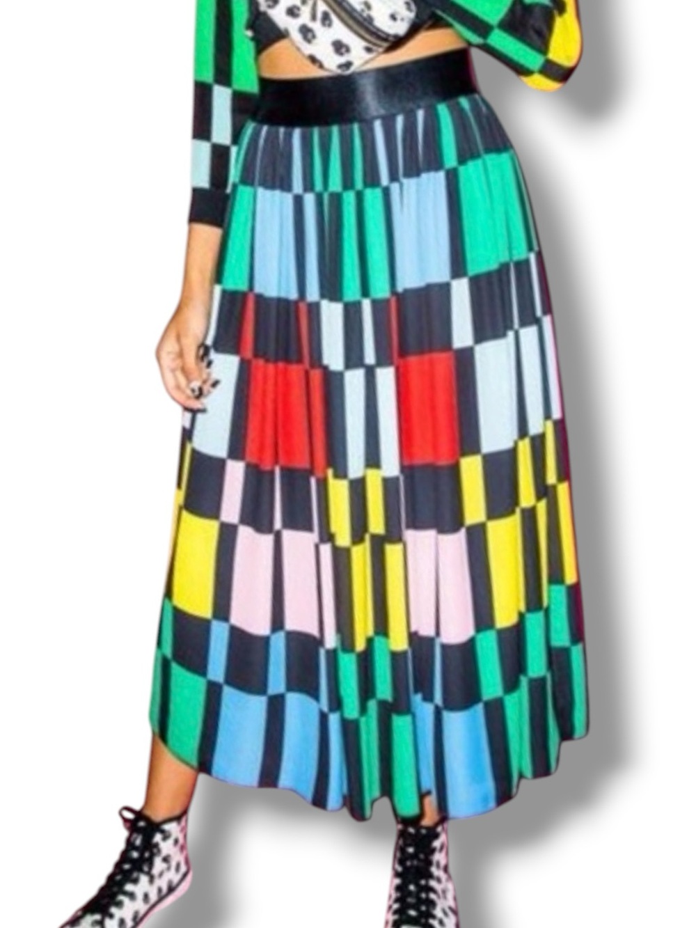 Alice + Olivia Melda Checkered Midi Gathered Skirt Size 10 NWT - Picture 3 of 16